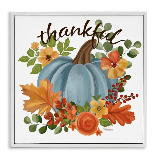 Autumnal Thankful Pumpkin Framed Giclee Art White {1}