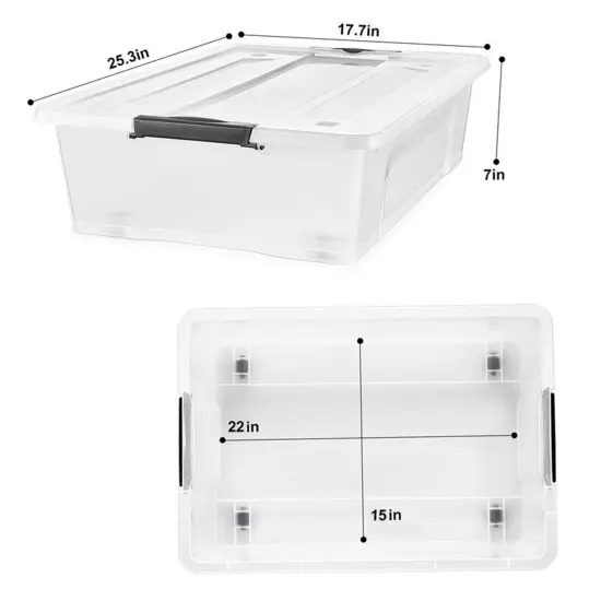 Sorbus 8 Pack 40qt Clear Underbed Stackable Storage Bins with Lids and Handles - Versatile storage for Clothing, Bedding, and More {6}