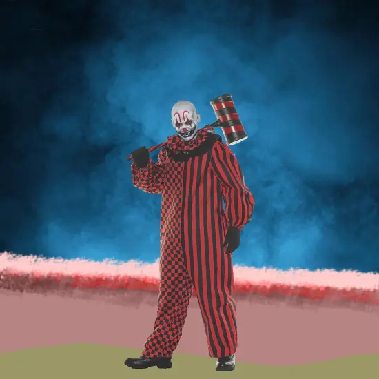 Freak Show Adult Costume Scary Clown Jumpsuit Red and Black {4}