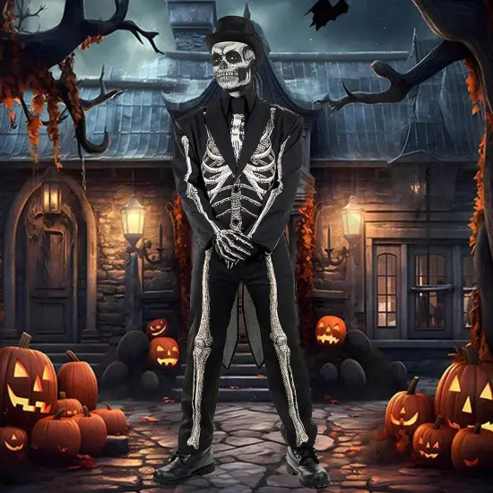 Mens Bone Chillin Skeleton Suit Costume for Halloween Gothic Events and Scare Parties {2}