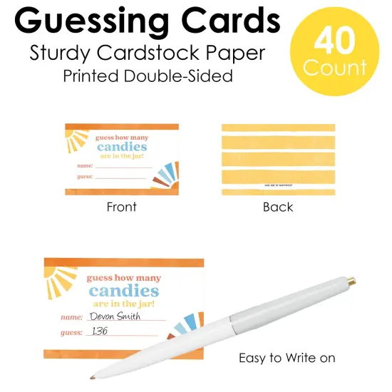Big Dot of Happiness Retro Sunshine How Many Candies Are In The Jar, Themed Here Comes The Son Baby Shower Game, Candy Guessing Party Activity - 1 Paper Stand and 40 Cards {6}