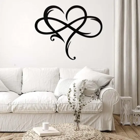 Infinity Heart Wall Decor, Unique Infinity Heart Metal Art Wall Decor Love Sign Steel Wall Plaques Bedroom Ornaments for Home Wedding Decor, Room Living Room Decoration (Black, 15.7x14inch) {4}