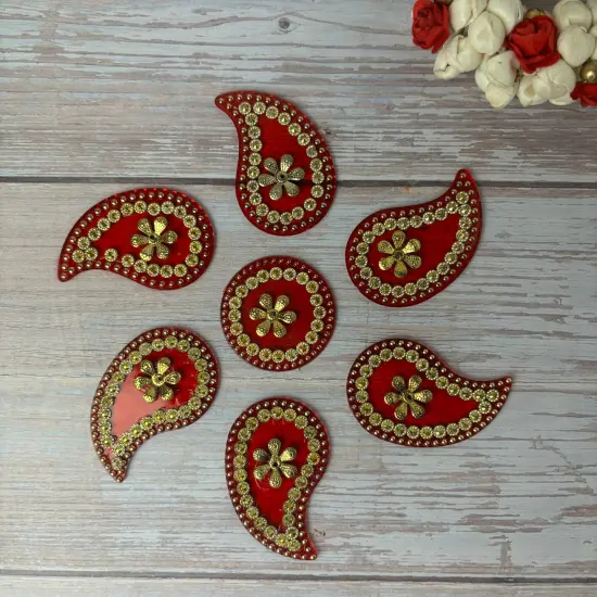Acrylic Rangoli Set Indian Traditional Handmade Reusable Paisley Design Rangoli Diwali Navratri Home Temple Decor Floor Table Decoration - Deepawali Wedding Housewarming Gift (6.5 Inches) {3}