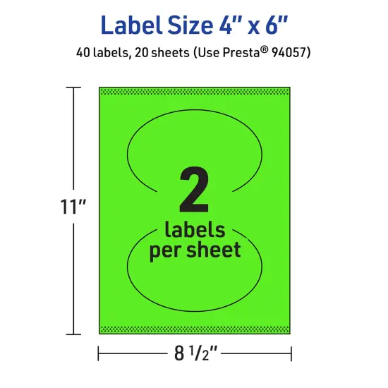 Avery Neon Green Paper Labels, 4" x 6" Oval {5}