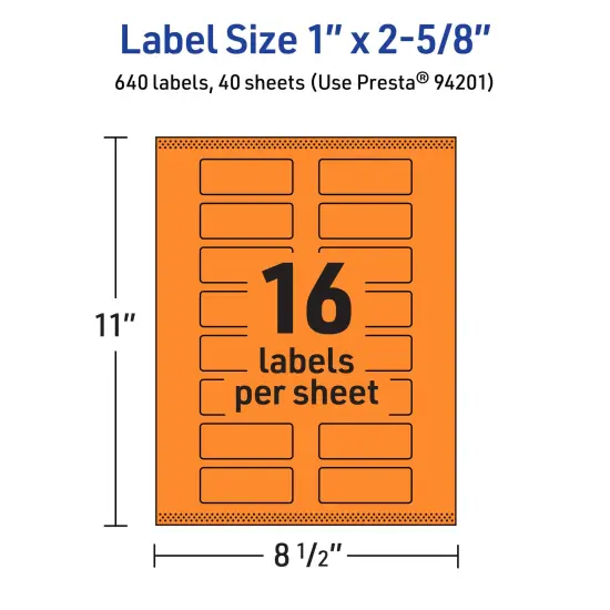 Avery Bright Orange Paper Labels, 1" x 2-5/8" Rectangle {5}