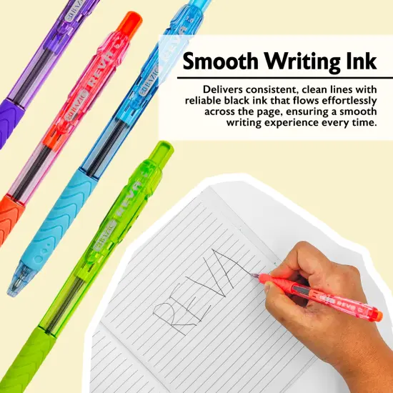 BAZIC Reva Dazzle Black Color Retractable Pen w/ Cushion Grip (8/Pack) {4}