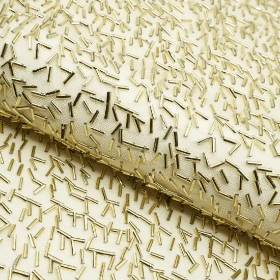 1 Yard Dazzle Beaded Stretch Mesh Fabric 36" x 60/61" Length by Width Metal {3}