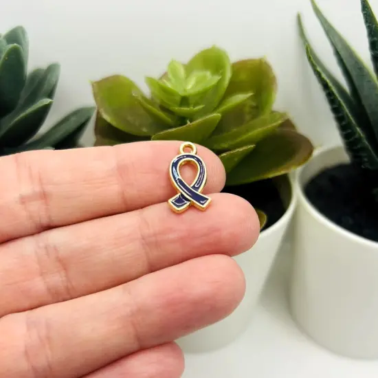 Dark Purple Awareness Alzheimer's Ribbon Charms, 17x10mm {5}