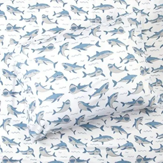Sleeping Partners 3-Piece Blue Shark Sheet Set | 1 Twin Flat Sheet, 1 Twin Fitted Sheet & 1 Queen Pillowcase | Made of 100% Super Soft Microfiber Polyester | Soft, Smooth & Durable | Ideal for Boys Multicolor {1}