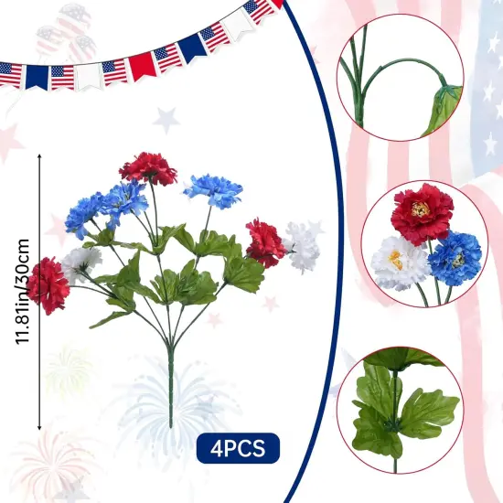 20 Stmes Memorial Day Flowers for Cemetery 13.77IN Outdoor Grave Decorations Artificial Patriotic Cemetery Flowers for Grave Red White Blue Dasiy Headstone Vase for Veterans {2}