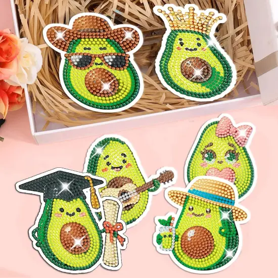 6 Pcs DIY Diamond Art Painting Cute Avocado Coasters with Holder, Fruit Coasters Diamond Art Kits for Adults Beginners. Fruit Avocado Diamond Craft Supplies Coasters for Drinks.AVO15 {2}