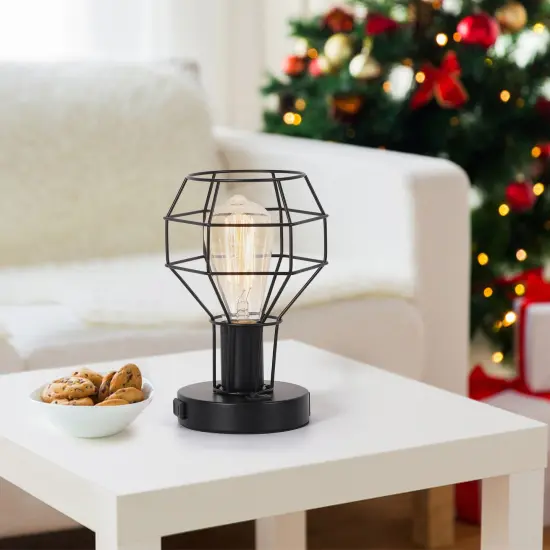 2PCS Industrial Steampunk Table Lamp Vintage Cage Bedside Light with Dual USB Ports & AC Outlet UL-Certified, Portable Nightstand Lamp for Small Spaces {5}