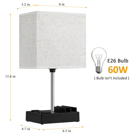 2PCS Modern Table Lamps Bedside & Desk Lamps with USB-C, USB, AC Outlet & 4 Phone Stands Includes LED Bulbs, Linen Shade &ndash; UL Certified, Gift for Home & Office {2}