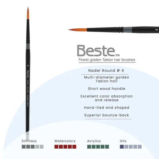 Creative Mark Beste Golden Taklon Nadel Round #4 - 3 Pack Artist Brush, Professional Watercolor Brushes, For Acrylic Painting, Short Handle, Sharp Edges, Hand-Tied & Shaped {3}