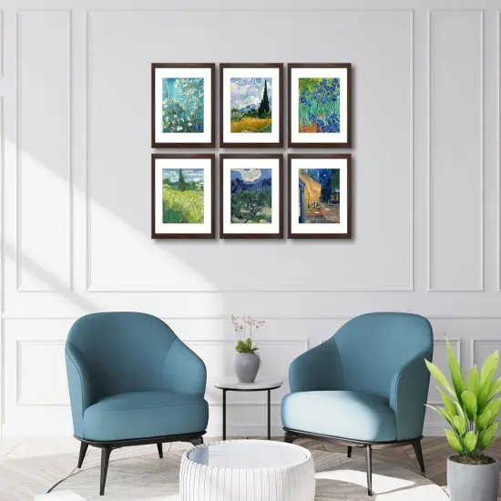 11x11 Picture Frame Set of 6 with Real Glass for Pictures 8x8 with Mat or 11x11 Without Mat, Wall Gallery or Tabletop display Photo Frames in Walnut {4}