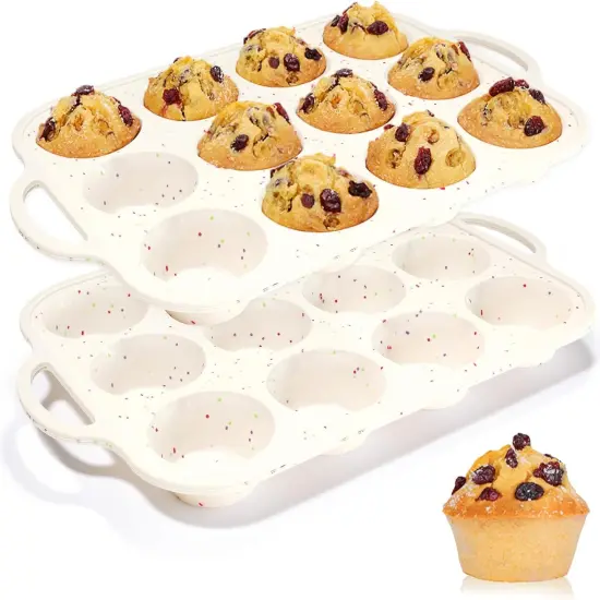Silicone Muffin Pan, with Metal Reinforced Frame Regular Size 2.8Inch Silicone Cupcake Pan Nonstick 12 Cups for Baking Homemade Muffins, Cupcakes, Egg Bites 2 Pack Dishwasher Safe BPA Free {1}