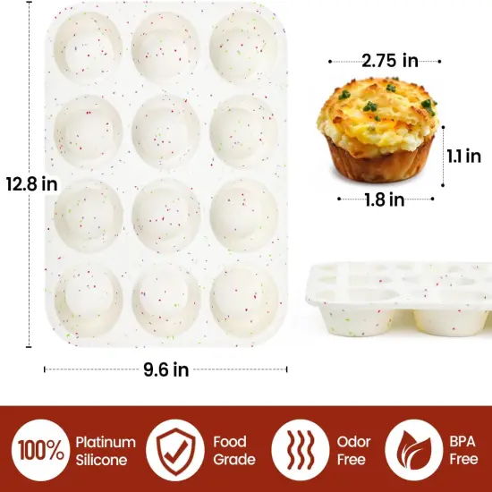 Silicone Muffin Pan, Cupcake Pan 12 Cups Regular Size Muffin Tin Non Stick Muffin Pan for Baking Banana Muffin, Cupcake, Egg Muffin 2 Pack Confetti {4}