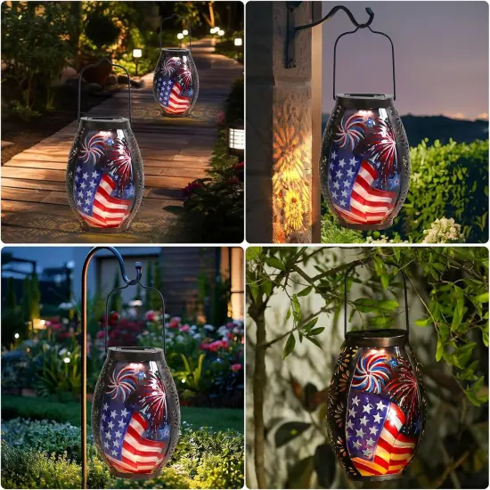 Solar Lantern Outdoor Waterproof, American Flag Solar Lanterns Lights {4}
