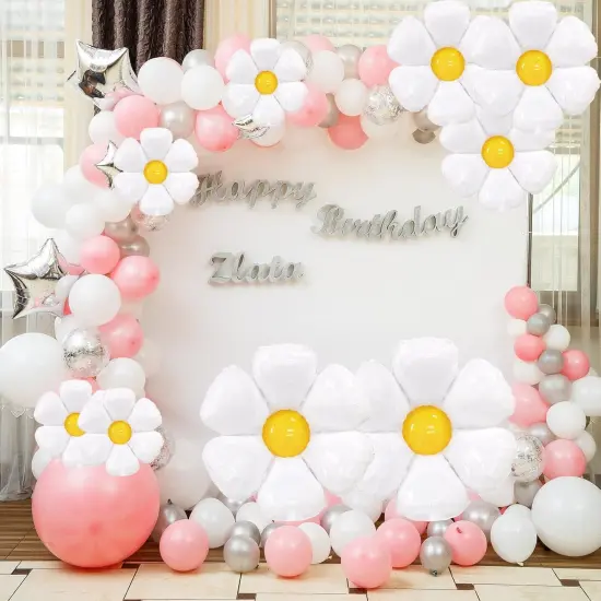 9 Pieces Large Daisy Flower Balloons Set - 3 Sizes White Flower Shaped Aluminum Foil Balloon for Daisy Birthday Decorations, Baby Shower, Wedding, Groovy Boho Daisy Party Supplies {3}