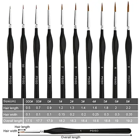 10 PCS Miniature Paint Brushes Kit, Fine Detail Painting Brush Micro Professional Tiny Paints Brush Set for Watercolor, Oil, Face, Acrylic, Nail, Line Drawing, Scale Model Painting, by PSISO {1}