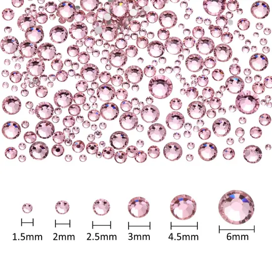 2000 Pieces Pink Flatback Rhinestones Bulk for Crafting 6 Sizes Round Crystal Nail Rhinestones Bedazzling Nail Gems with Tweezer Picking Pen for Nail Art Makeup Clothes Shoes DIY {1}