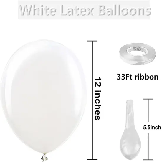 100 Pieces Bezente White Balloons Latex Party Balloons, 12 inch Round Helium Balloons for White Themed Wedding Graduation Birthday Party Backdrop Decorations {6}