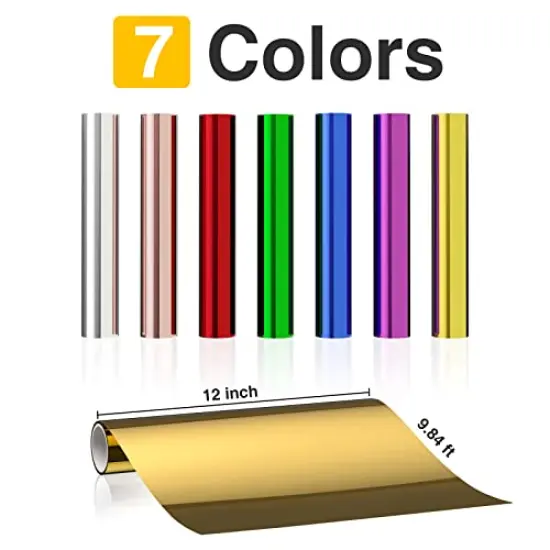 7 Assorted Colors Transfer Foil Paper Bundle for Cricut Foil Transfer Kit/Spellbinders/Foil Quill/Heat Foil Pen,12inx9.84ft Heat Transfer Foil Roll, Hot Foil Roll Transfer Foil Roll for Craft {1}