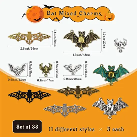33 Pieces Bat Charms Mixed Halloween Spooky Flittermouse Flying Vampire Bat Connector Charms Pendants DIY for Jewelry Making Crafting {3}