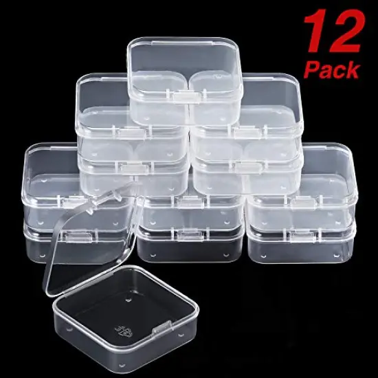 12 Pack Clear Plastic Beads Storage Containers Box with Hinged Lid for Beads and More (2.12 x 2.12 x 0.79 Inch) {1}