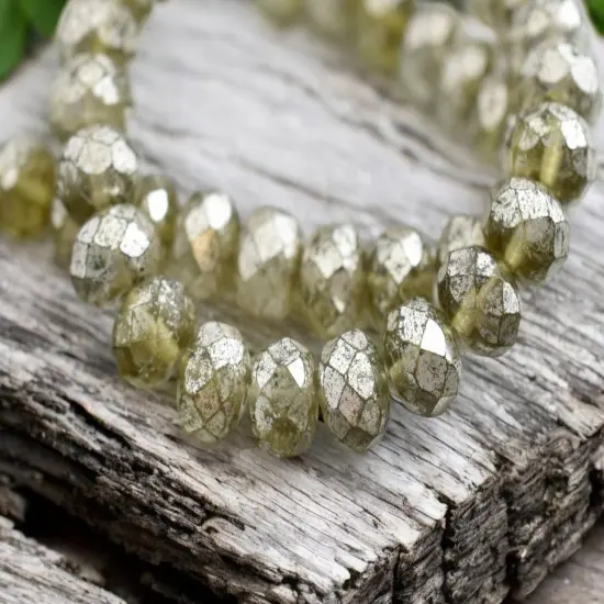 *25* 5x8mm Smokey Grey Mercury Fire Polished Rondelle Beads {1}