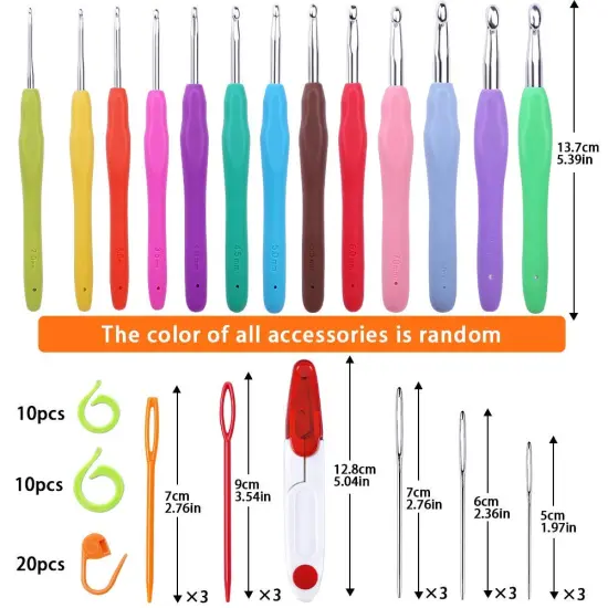77 Pieces Crochet Hook Set, Aluminum Ergonomic Crochet Hooks with Knitting Needles, Large Eye Blunt Needles, Colorful Crochet Needles, Plastic Stitch Markers, and Case {1}