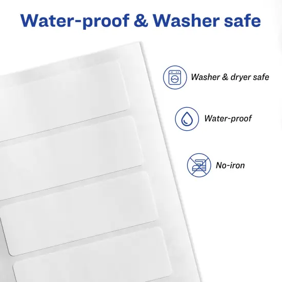 Avery No-Iron Fabric Labels, 1" x 3", Washer and Dryer-Safe Waterproof Labels, Non-Printable, 20 Blank Labels Total (40724) {5}
