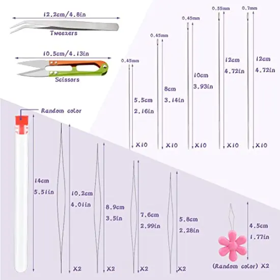 58 Pieces Beading Needles Set,50 Pieces Long Straight Beading Thread Needles, 8 Pcs Big Eye Beading Needles with Threader, Needle Bottle, Yarn Scissors,Tweezers for Bracelets and Jewelry Making {1}