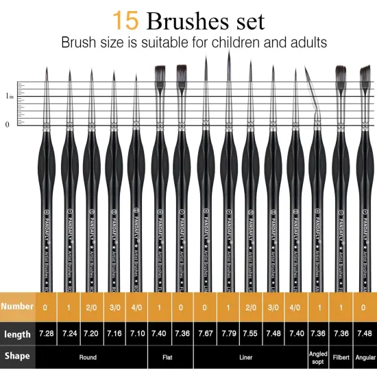 15 Pieces Detail Paint Brushes Set, Miniature Brushes for Fine Detailing & Art Painting - Acrylic, Oil, Watercolors & Paint by Number, Models, Face, Nail, Craft, Warhammer 40k {1}
