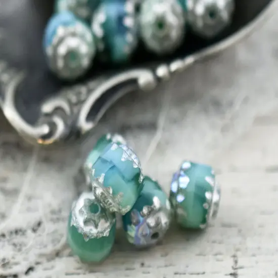 Antique Silver AB Washed Blended Turquoise Fire Polish Cathedral Beads {3}