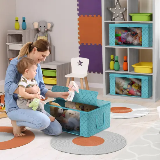 Sorbus Medium Clothes Storage Bags 6 Pack - Foldable Blanket Organizer Bins with Window, Lids, and Handles Aqua {6}