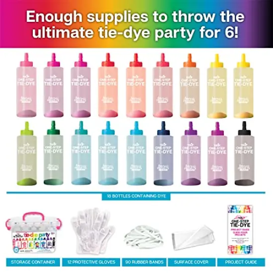 Tie-Dye Party, 18 Pre-Filled Bottles, Creative Group Activity, All-in-1 Fashion Design Kit, 1 Pack, Rainbow {1}