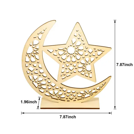 2 SetEid Mubarak Wooden Ornament Ramadan Hanging Plaque Moon Star Pendant for Decorations (Classic Style) {2}