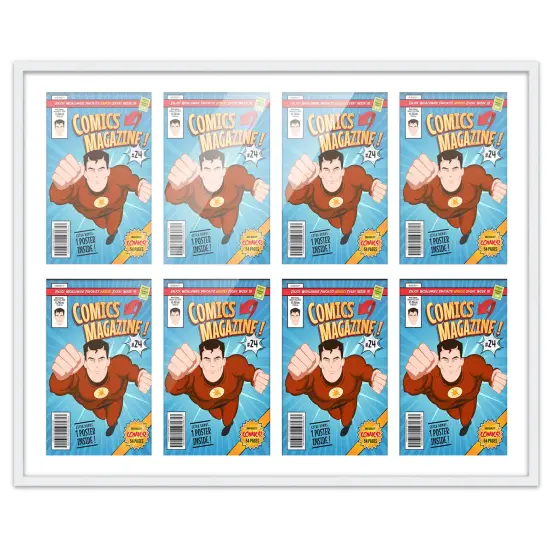 Comic Book Display Frame for Silver Age Comics Published Between 1956 and 1970 - White Wood Comic Frame With White Mat for 7.125x10.5 Comic, 18 Frame Sizes {1}