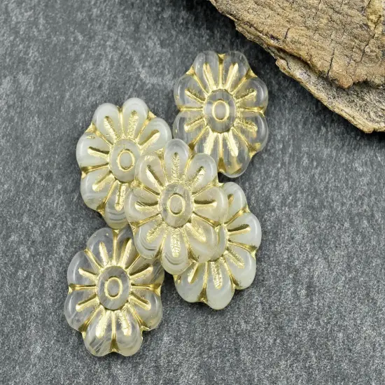 *6* 18mm Bronze Washed Milky White Crystal Daisy Flower Beads {3}