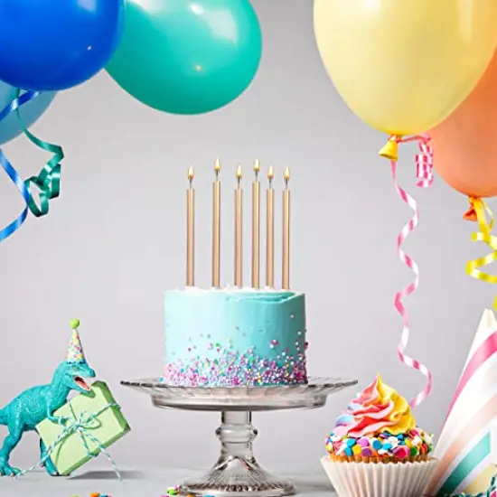 24 Pieces Party Long Thin Cake Candles Metallic Birthday Candles in Holders for Birthday Cakes Cupcake, Champagne Gold {2}