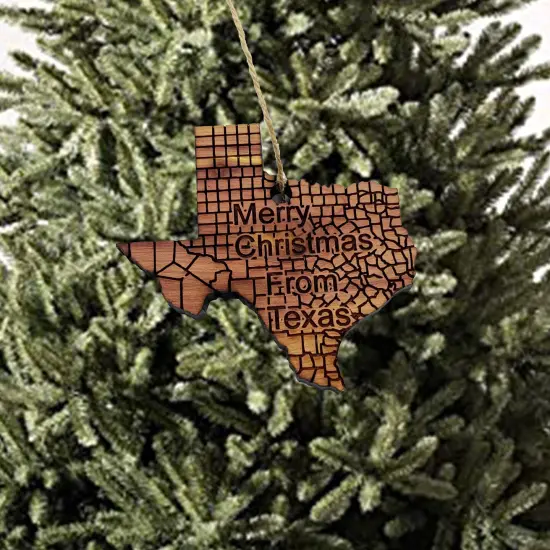 Merry Christmas From Texas - Cedar Ornament {2}