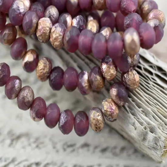 *25* 5x7mm Copper Etched Matte Dusty Rose Pink Fire Polished Rondelle Beads {5}