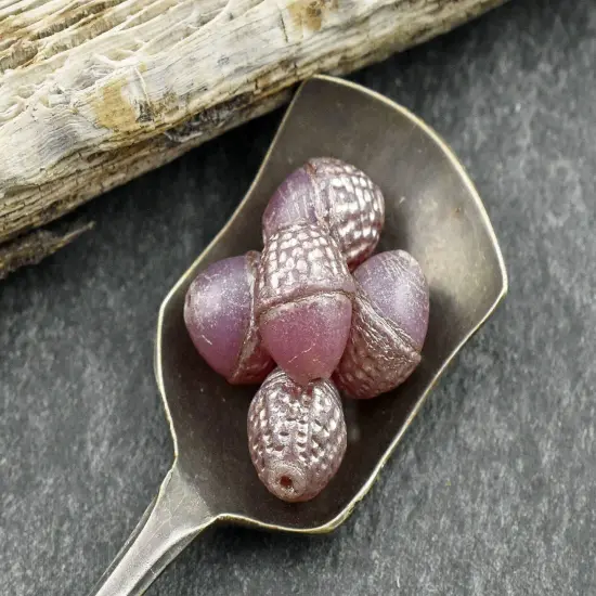 *8* 10x12mm Platinum Washed Matte Dusty Pink Acorn Oval Beads {2}