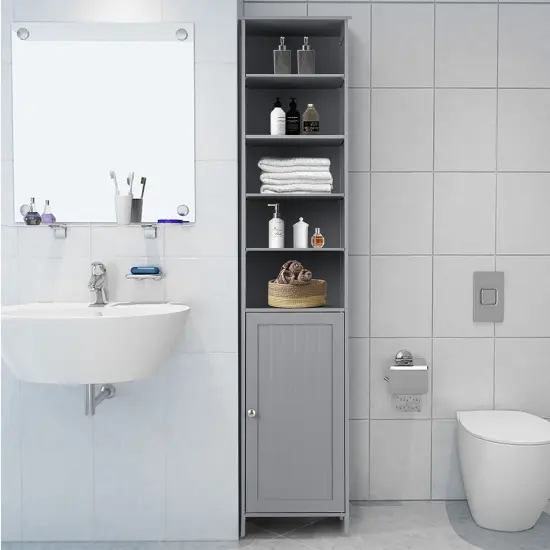 Costway 72''H Bathroom Tall Floor Storage Cabinet Shelving Display Grey\White {2}