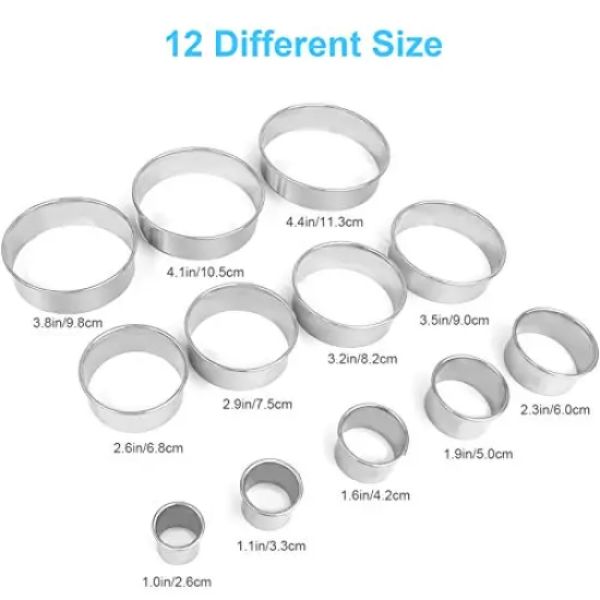 12 Pieces Donut Hole Cookie Biscuit Cutter Set for Baking, Graduated Doughnut Round Cookie Cutters, Metal Scone Circle Cookie Cutters for Frying, Biscuits Ring Molds for Cooking Cake(1-4.4 Inch) HAHAYOO {1}