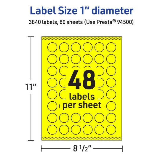 Avery Neon Yellow Paper Labels, 1" Diameter Round {5}