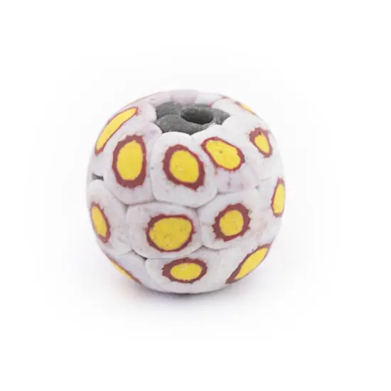 The Bead Chest Yellow White Mosaic Jatim Java Bead (Single Bead, 20mm) {4}