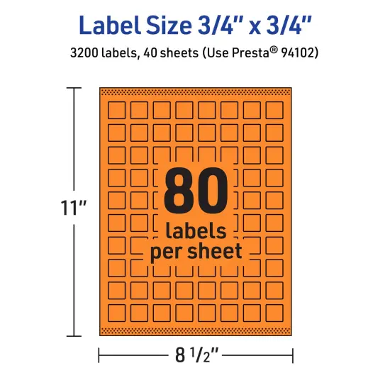 Avery Bright Orange Paper Labels, 0.75" x 0.75" Square {5}