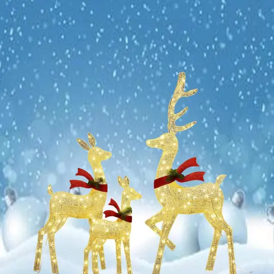 Sophisticated White Thread Lighted Deer Family Set for Holiday Decor 60"+48"+32" {4}